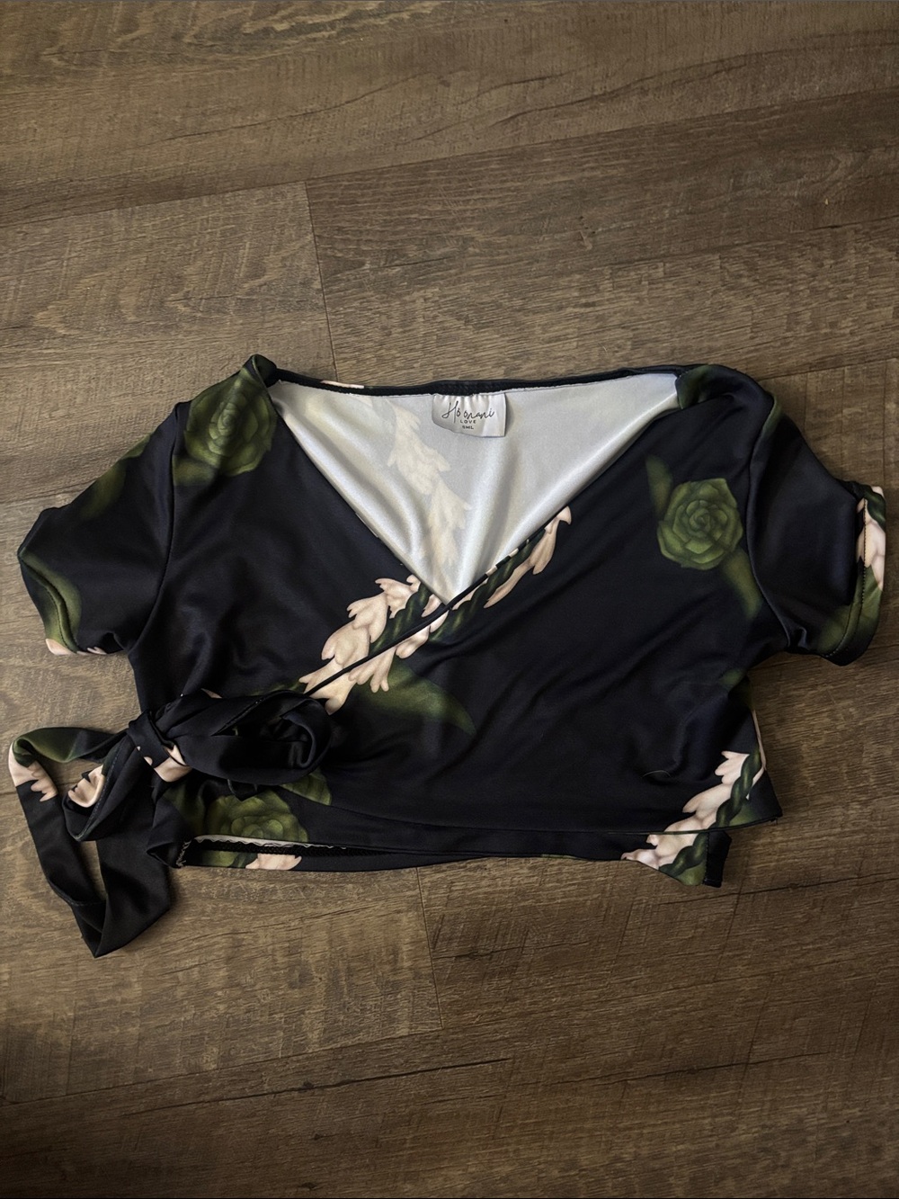Floral Wrap Crop Top - Black & Green